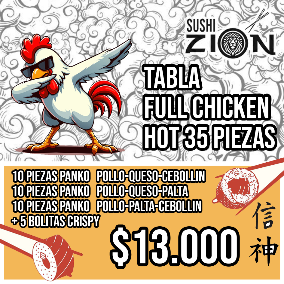 Promo Tabla Full Chicken Hot 35 piezas: $13.000
