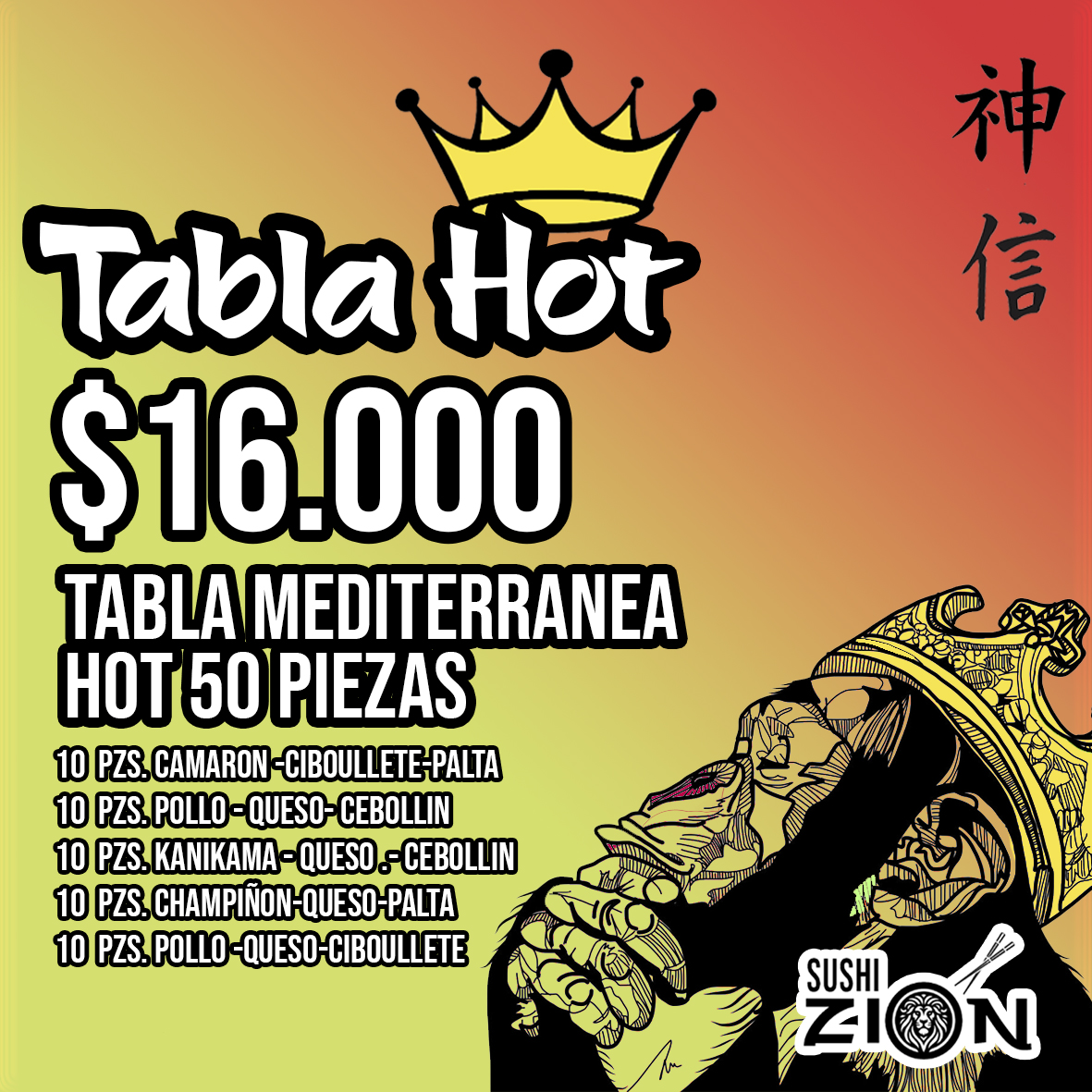 Promo Tabla Hot Mediterránea 50 piezas: $16.000